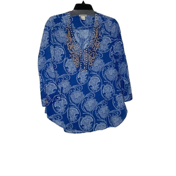 Lucky Brand blue blouse with side pockets and V neckline. Size M - Picture 2 of 10